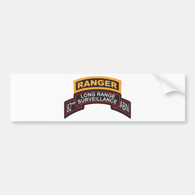 82nd Airborne LRS Scroll, Ranger Tab Bumper Sticker (Front)