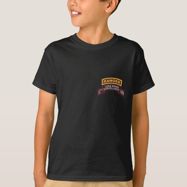 82nd Airborne LRS Scroll, Ranger Tab T-Shirt (Front)