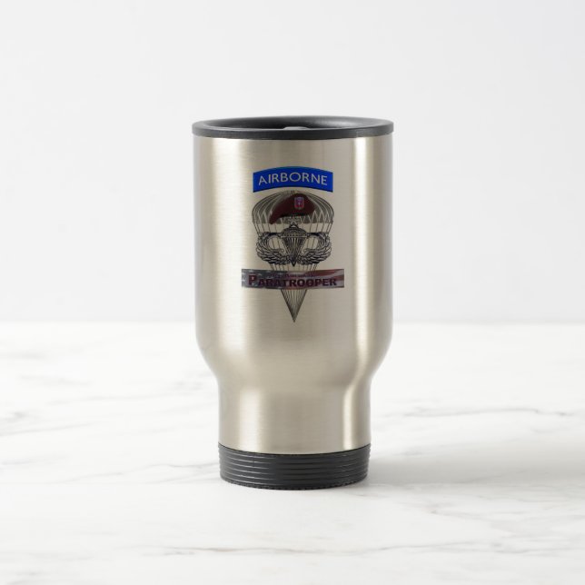 82nd Airborne Senior Jumper with American Flag Travel Mug (Center)