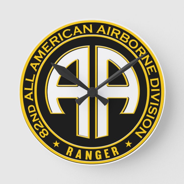 82nd All American Airborne Ranger Casual Patch Round Clock (Front)