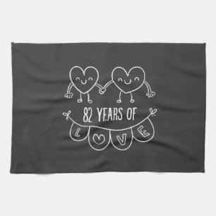 82nd Anniversary Gift Chalk Hearts Tea Towel