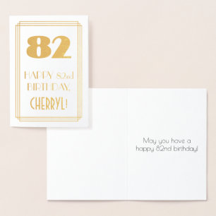 82nd Birthday: Art Deco Inspired Look "82" & Name Foil Card