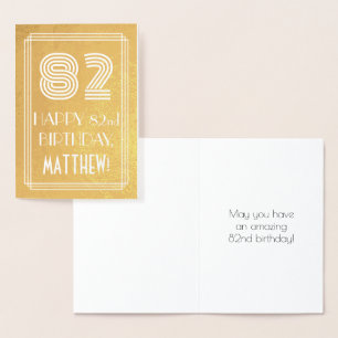 82nd Birthday – Art Deco Inspired Look "82" + Name Foil Card