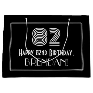 82nd Birthday — Art Deco Inspired Look "82" & Name Large Gift Bag