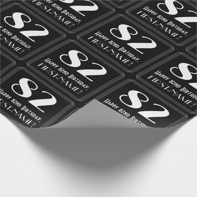 82nd Birthday - Art Deco Inspired Look "82", Name Wrapping Paper (Corner)