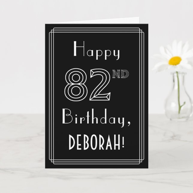 82nd Birthday: Art Deco Style # 82 & Custom Name Card (Small Plant)