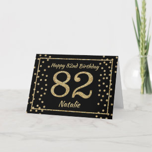 82nd Birthday Black and Gold Glitter Confetti Card