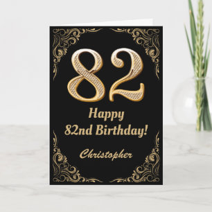 82nd Birthday Black and Gold Glitter Frame Card