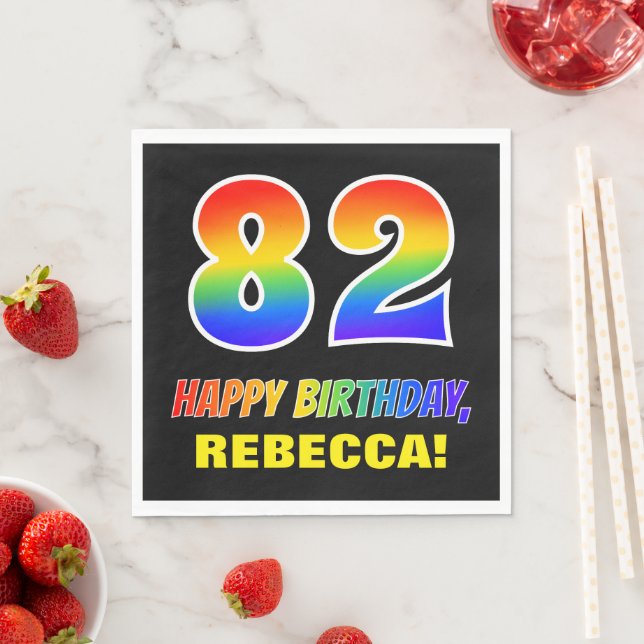 82nd Birthday: Bold, Fun, Simple, Rainbow 82 Napkin (Insitu)