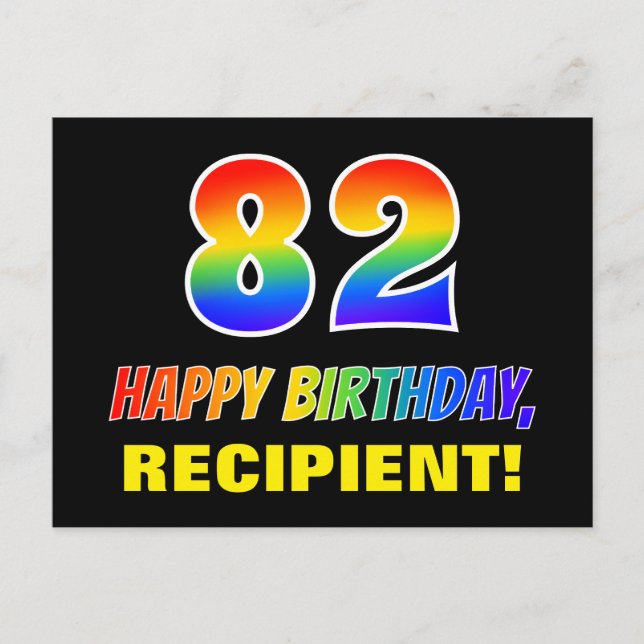 82nd Birthday: Bold, Fun, Simple, Rainbow 82 Postcard (Front)