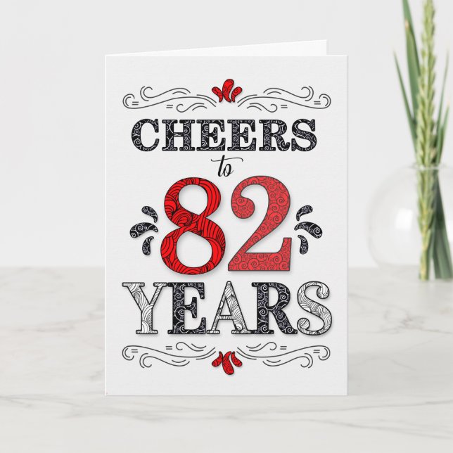 82nd Birthday Cheers in Red White Black Pattern Card (Front)