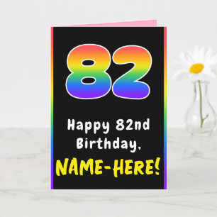 82nd Birthday: Colourful Rainbow # 82, Custom Name Card