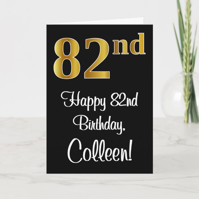 82nd Birthday ~ Elegant Luxurious Faux Gold Look # Card (Front)