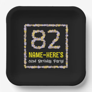 82nd Birthday: Floral Flowers Number, Custom Name Paper Plate