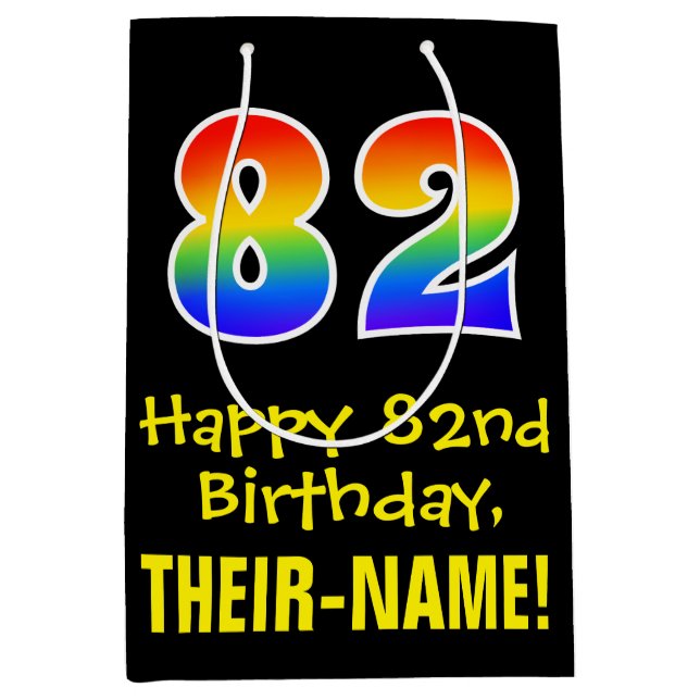 82nd Birthday: Fun, Bold, Colourful, Rainbow "82" Medium Gift Bag (Front)