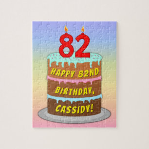 82nd Birthday: Fun Cake and Candles + Custom Name Jigsaw Puzzle