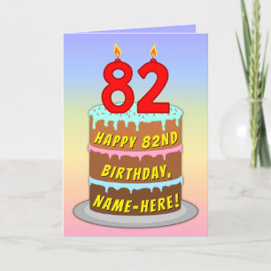 82nd Birthday — Fun Cake & Candles, w/ Custom Name Card