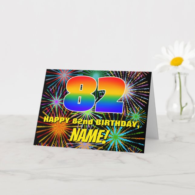82nd Birthday: Fun, Colourful Celebratory Firework Card (Small Plant)