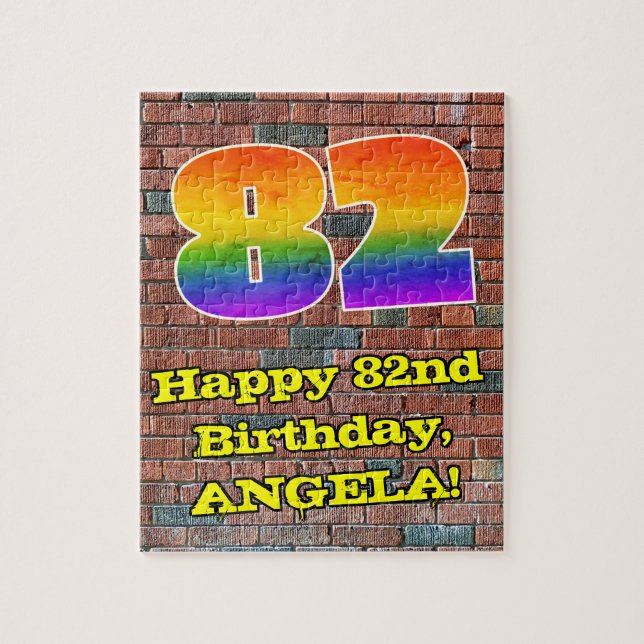 82nd Birthday: Fun Graffiti-Inspired Rainbow 82 Jigsaw Puzzle (Vertical)