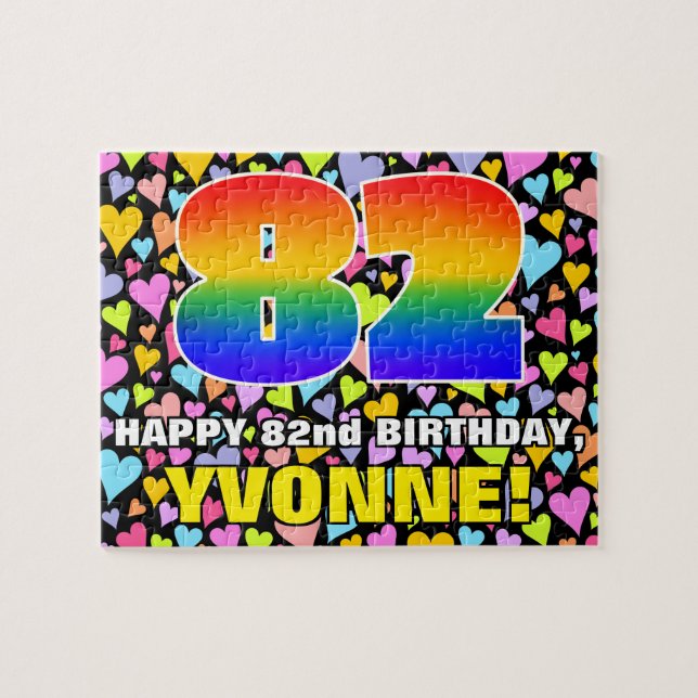 82nd Birthday — Fun, Loving Heart Shapes + “82” Jigsaw Puzzle (Horizontal)