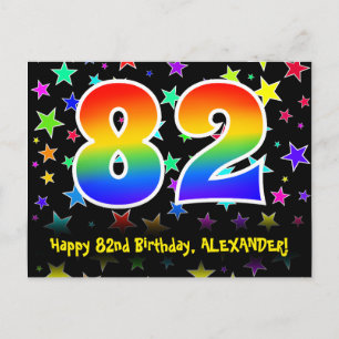 82nd Birthday: Fun Stars Pattern, Rainbow 82, Name Postcard