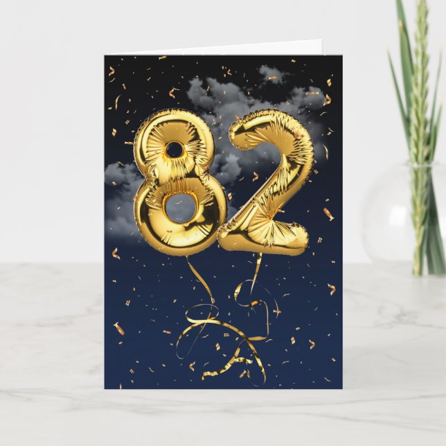 82nd Birthday Gold Mylar Balloon and Confetti Card (Front)