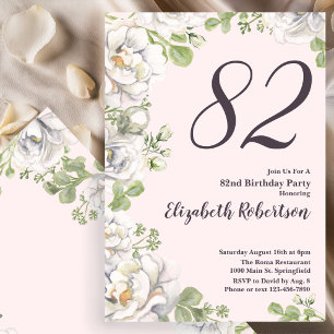 82nd Birthday Invitation Blush Pink Floral Peonies