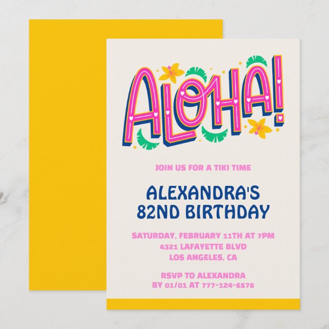 82nd birthday invitations Tropical Aloha Hawaii (Front/Back)