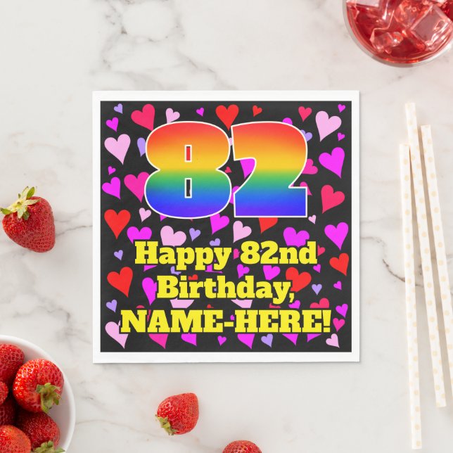 82nd Birthday: Loving Hearts Pattern, Rainbow # 82 Napkin (Insitu)