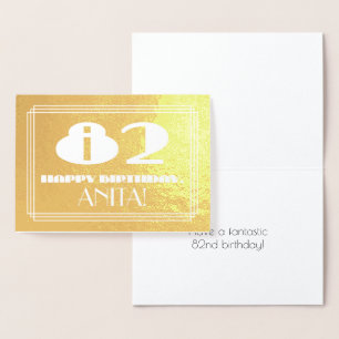 82nd Birthday: Name + Art Deco Inspired Look "82" Foil Card