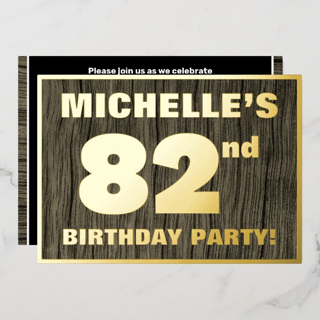82nd Birthday Party: Bold, Faux Wood Grain Pattern (Front/Back)