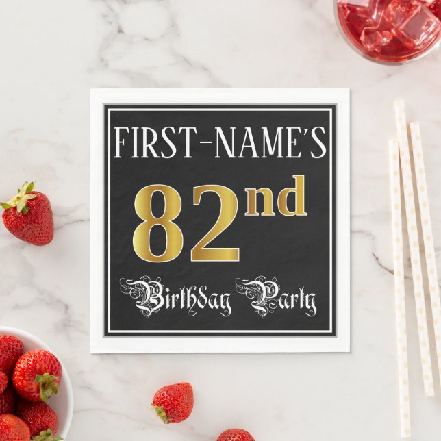 82nd Birthday Party — Fancy Script, Faux Gold Look Napkin (Insitu)