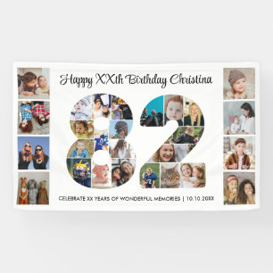 82nd Birthday Party Number 82 Photo Collage Banner