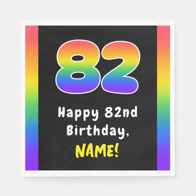 82nd Birthday: Rainbow Spectrum # 82, Custom Name Napkin (Front)