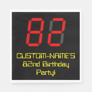 82nd Birthday: Red Digital Clock Style "82" + Name Napkin