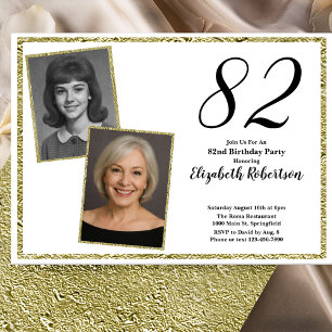 82nd Custom Photo White and Gold Invitation
