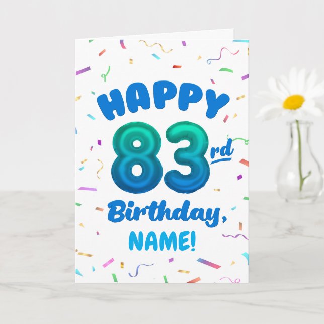 83rd Balloon Number Custom Name Birthday Card (Small Plant)