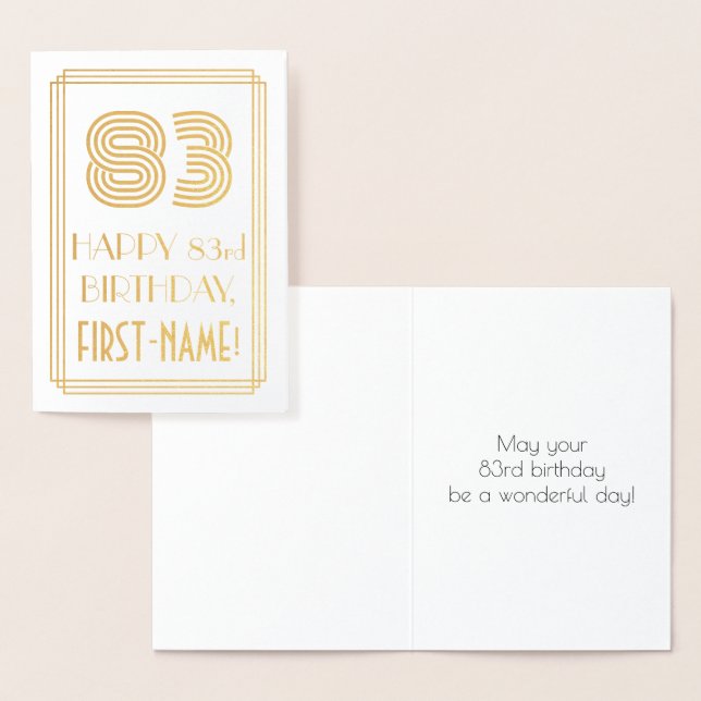 83rd Birthday - Art Deco Inspired Look "83" & Name Foil Card (Display)