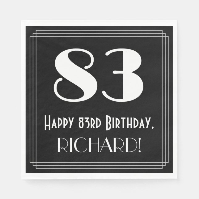83rd Birthday ~ Art Deco Inspired Look "83", Name Napkin (Front)