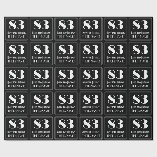83rd Birthday - Art Deco Inspired Look "83", Name Wrapping Paper (Seam)