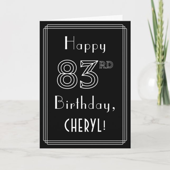 83rd Birthday: Art Deco Style # 83 & Custom Name Card (Front)