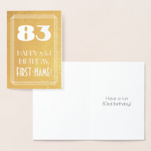 83rd Birthday ~ Art Deco Style "83" & Custom Name Foil Card