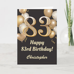 83rd Birthday Black and Gold Balloons Confetti Card