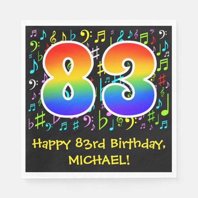 83rd Birthday - Colorful Music Symbols, Rainbow 83 Napkin (Front)