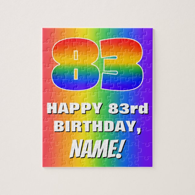 83rd Birthday: Colourful, Fun Rainbow Pattern # 83 Jigsaw Puzzle (Vertical)