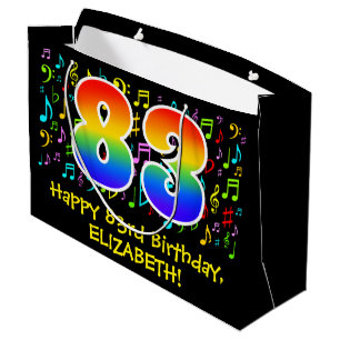 83rd Birthday - Colourful Music Symbols, Rainbow 8 Large Gift Bag
