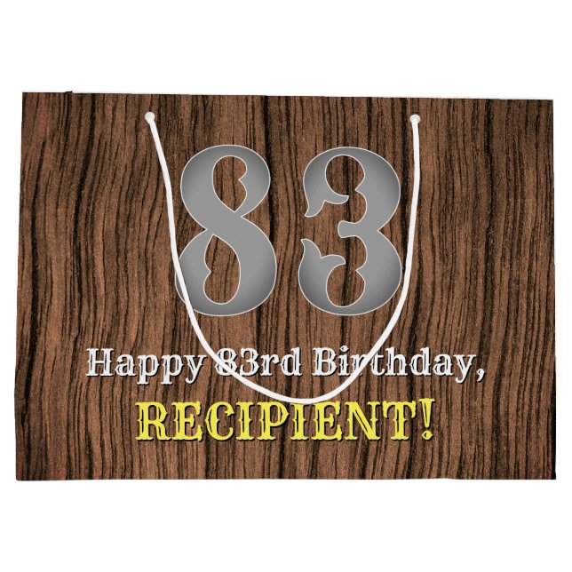 83rd Birthday: Country Western Inspired Look, Name Large Gift Bag (Back)