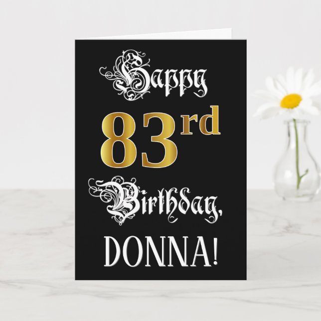 83rd Birthday — Fancy Script; Faux Gold Look; Name Card (Small Plant)