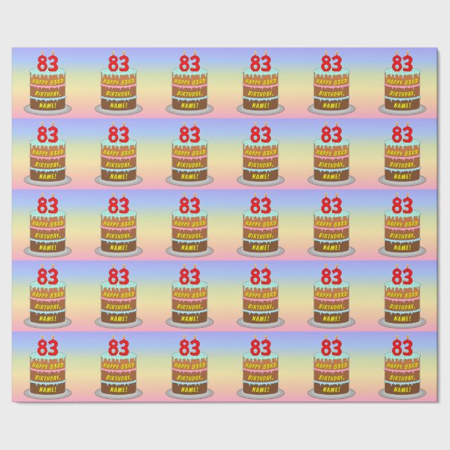 83rd Birthday: Fun Cake and Candles + Custom Name Wrapping Paper (Seam)