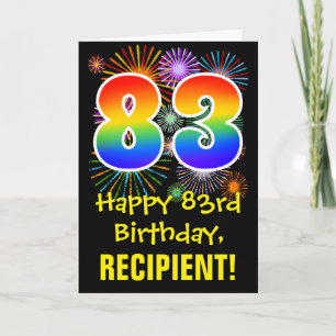 83rd Birthday: Fun Fireworks Pattern + Rainbow 83 Card